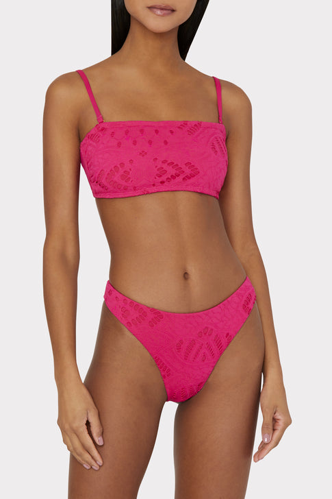 Lace Eyelet Bandeau Bikini Top In Pink - MILLY in Pink | MILLY | Neckholder-Bikinis