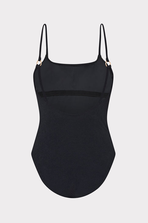 Black Grace Solid One Piece with Adjustable Straps - Flat Detail | MILLY