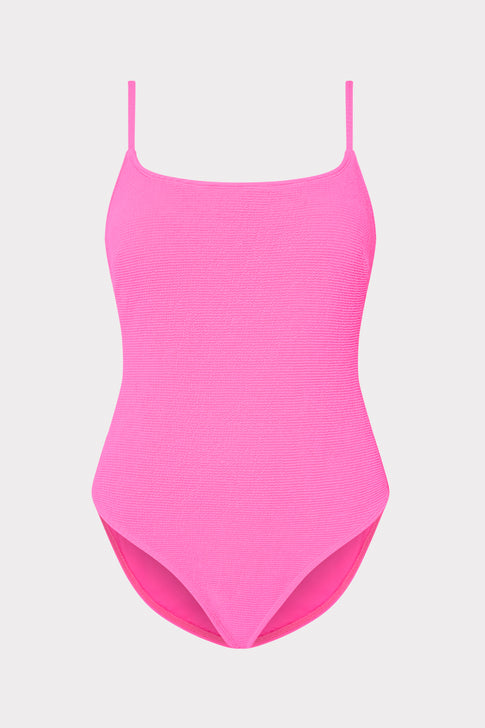 Pink Textured Grace Solid One Piece Swimsuit - Flat Lay | MILLY