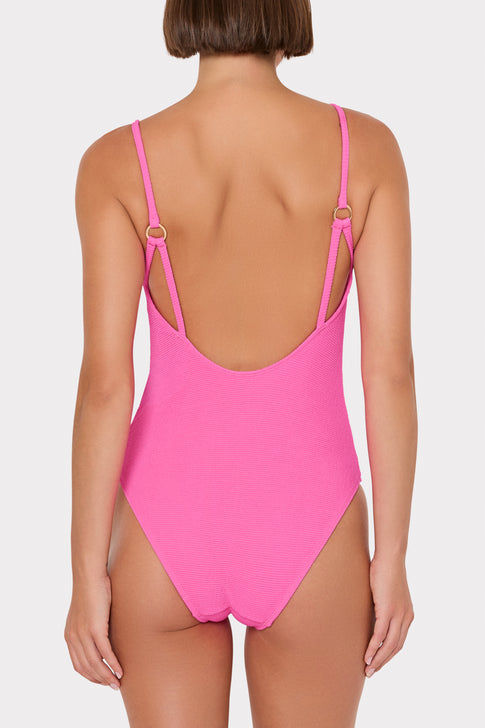 Pink Grace Textured One Piece with Scoop Back - Back View On Model | MILLY