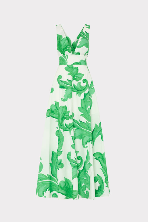 MILLY Catarina Green White Printed Poplin Maxi Dress - Front View | MILLY