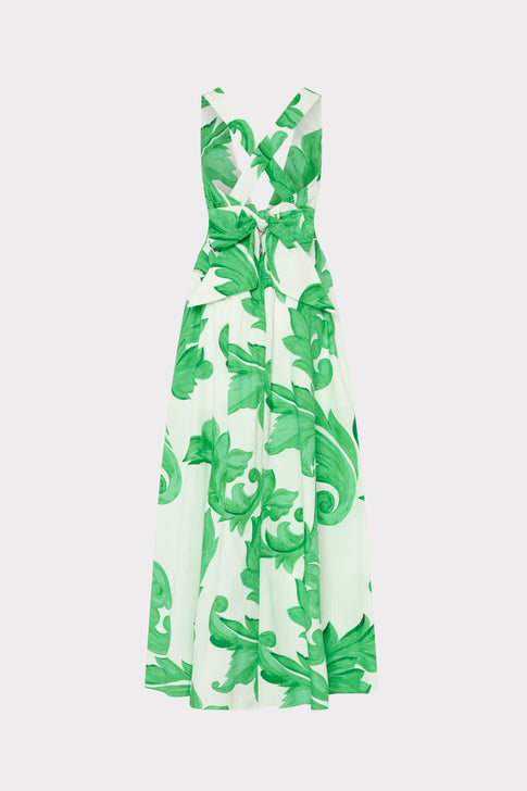 MILLY Catarina green white floral maxi dress - Back View with Tie Closure | MILLY