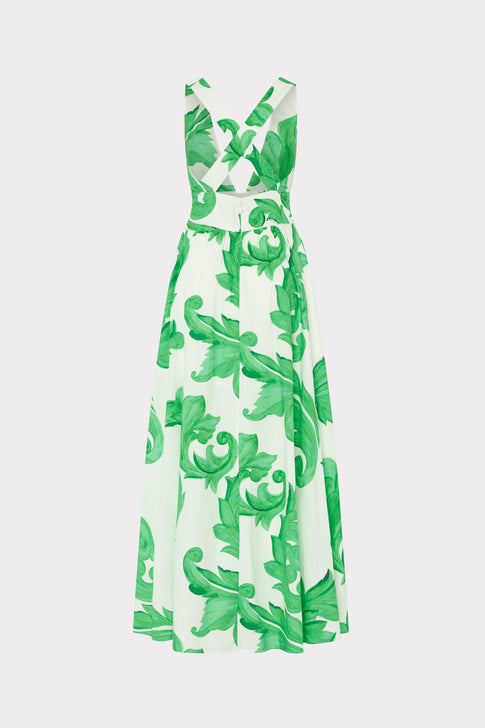 MILLY Catarina green floral printed poplin maxi dress - Complete Back View | MILLY