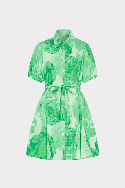 Juni Printed Poplin Dress in Green/White