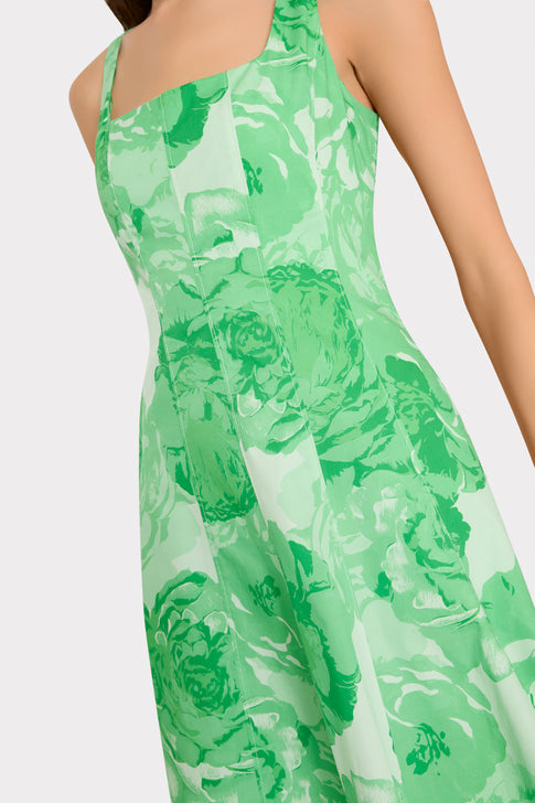 Green floral dress - Side Profile Detail | MILLY