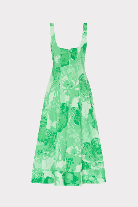 Nia Printed Poplin Dress in Green/White
