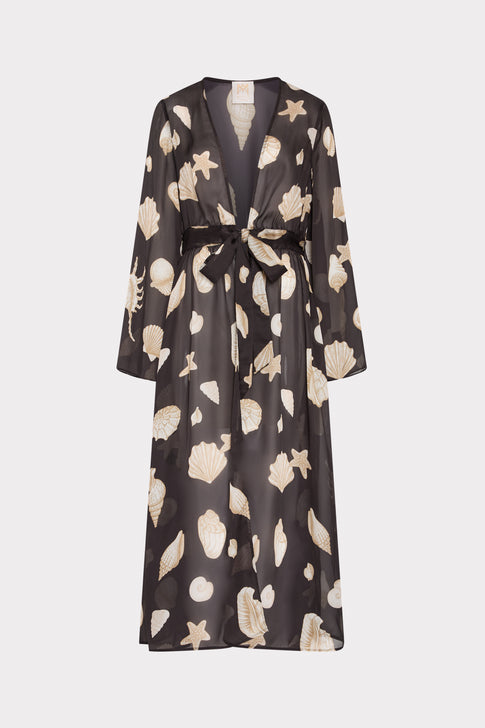 Black Seashell Print Cover Up Kimono - Front Flat Lay | MILLY