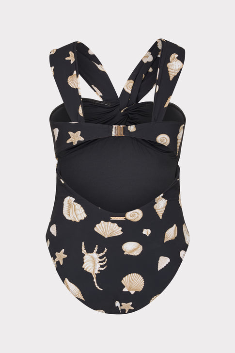 Black MILLY Betsy Seashell One Piece - Elegant Bandeau Style Flat Lay | MILLY