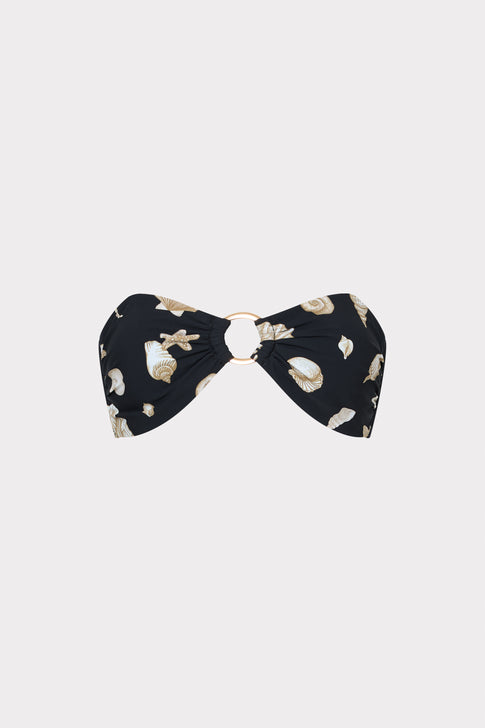 Black Seashell O-Ring Bikini Top with Gold Shell Print - Front View | MILLY