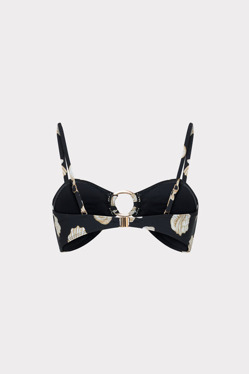 Black Seashell Print Bikini Top with Adjustable Straps - Front Layout | MILLY