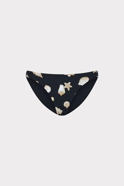 Black Designer Margot Seashell Bikini Bottom - Front Flat Lay | MILLY