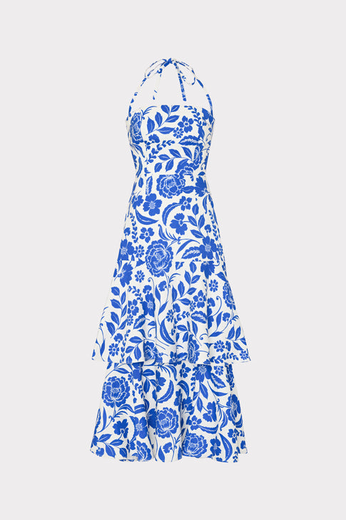 Flowers Of Spain Linen Maxi Dress Blue/White Image 1 of 4
