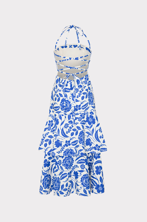 Flowers Of Spain Linen Maxi Dress Blue/White Image 4 of 4