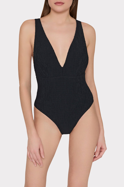 Deep Dive One Piece With Smocking Black Image 2 of 5