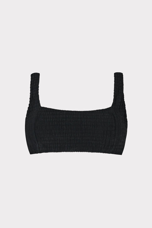 Square Neck Bikini Top With Smocking Black Image 1 of 4