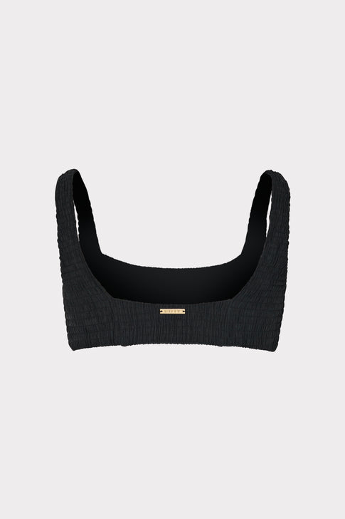 Square Neck Bikini Top With Smocking Black Image 4 of 4