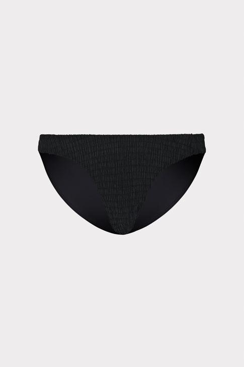 Black Smocked Bikini Bottom - Front View | MILLY
