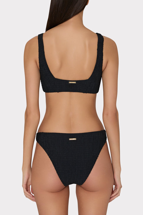 Black Smocked Bikini Bottom - On Model Back View | MILLY