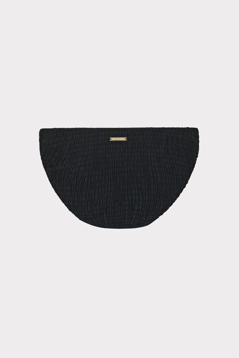 Black Smocked Designer Bikini Bottom - Flat Lay | MILLY