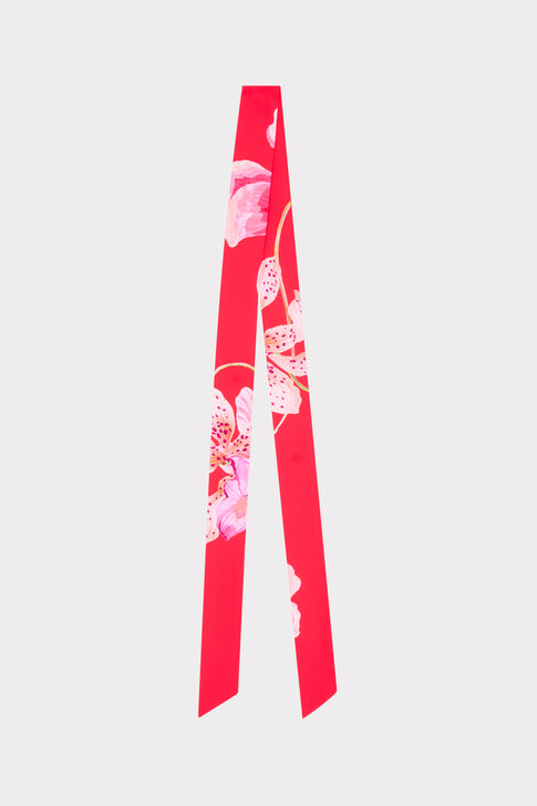 Red Designer Scarf with Floral Pattern - Elegant Flat Lay | MILLY