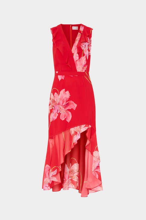Red floral dress on a white background