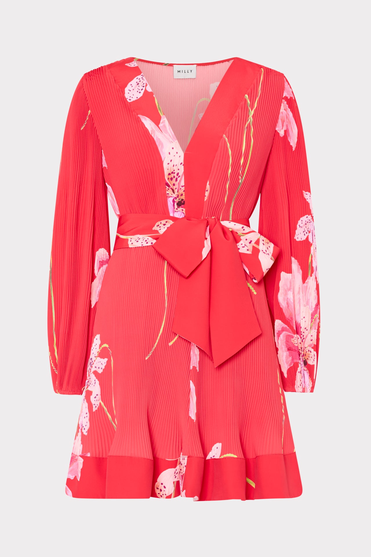 Liv Floral Pleated Mini Dress in Red Multi
