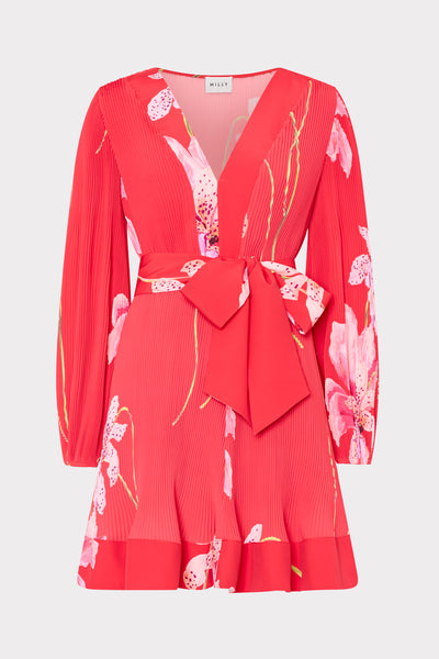 Milly Women's Liv Pleated Floral Minidress - Red Multi - Size 0 Milly Women's Liv Pleated Floral Minidress - Red Multi - Size 0