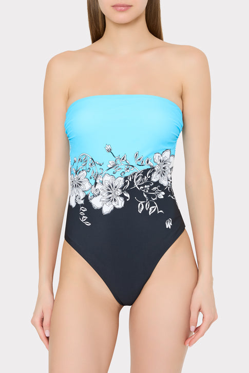 Elegant Floral One Piece Swimsuit - Front View On Model | MILLY