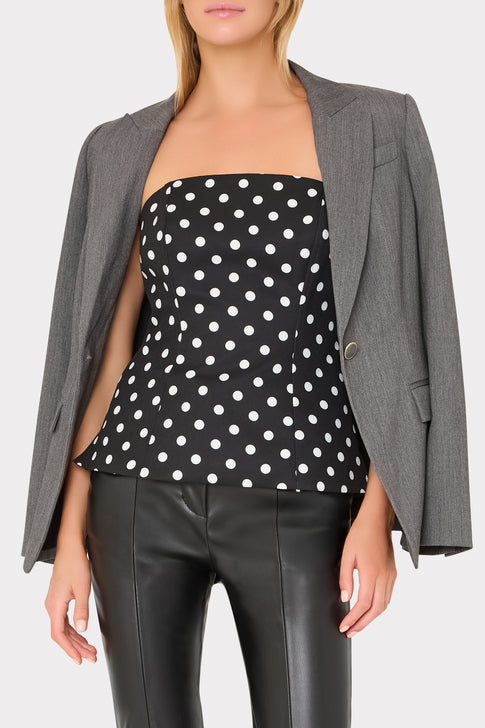 Black & White Polka Dot Designer Tube Top - Styled with Gray Blazer, Desk-to-Dinner Look | MILLY