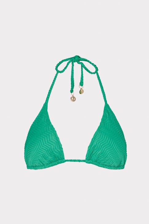 Textured Chevron Triangle Bikini Top Green Image 1 of 4