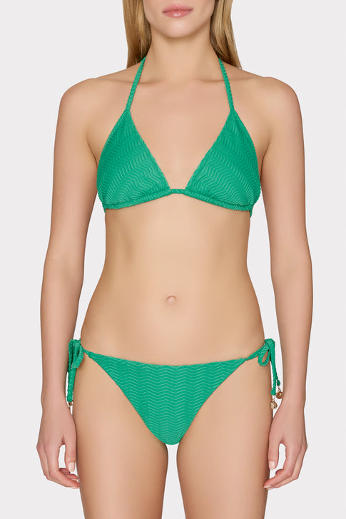 Textured Chevron Triangle Bikini Top Green Image 2 of 4