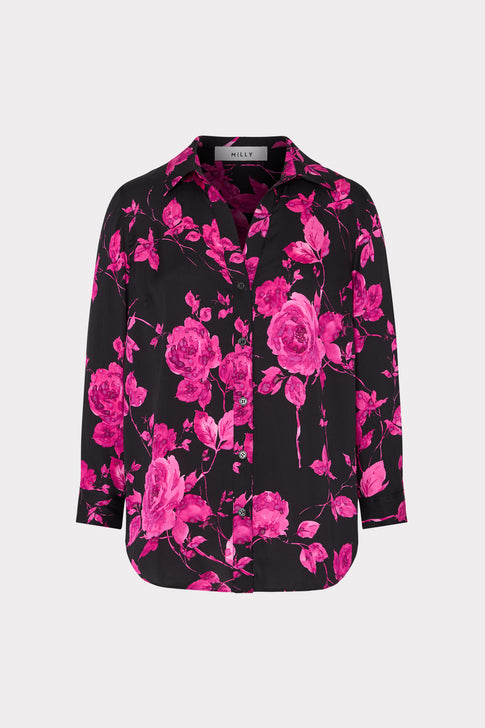 Quincy Amarilla Rose Silk Blouse Black/Pink Image 1 of 4
