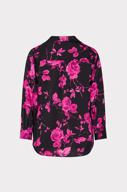 Quincy Amarilla Rose Silk Blouse Black/Pink Image 4 of 4