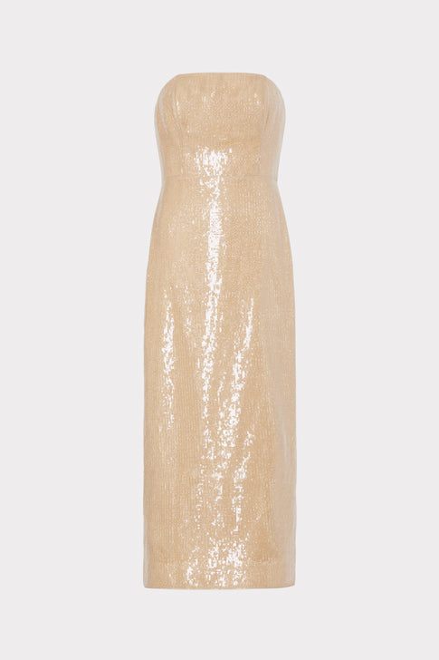 Gold Jacquard Bandeau Bodycon Dress