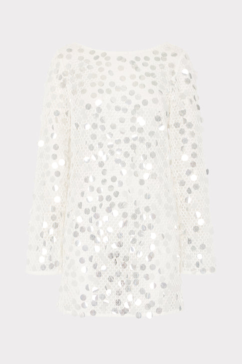 White Crochet Pailette Long Sleeve Cover-Up - Flat Lay | MILLY