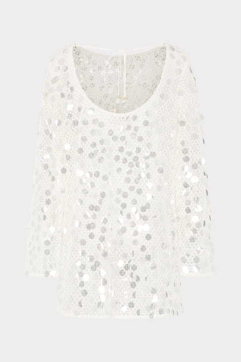 White Crochet Pailette Cover-Up with Shimmering Paillettes - Flat Lay | MILLY