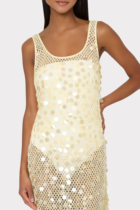 Yellow Pailette Crochet Cover-Up - On Model Detail View | MILLY