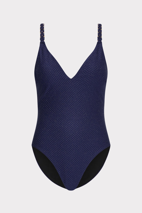 Shimmer Texture Braided One Piece Navy Image 1 of 4