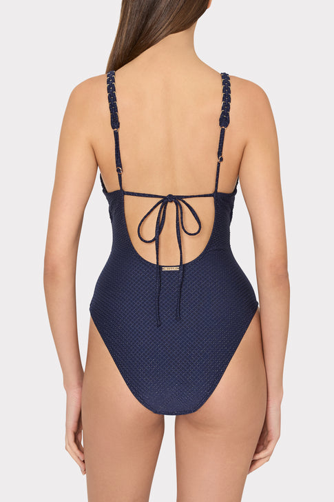 Shimmer Texture Braided One Piece Navy Image 3 of 4