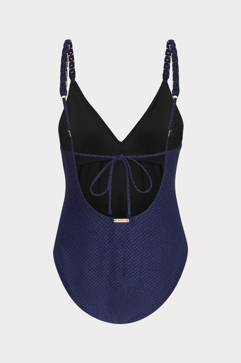 Shimmer Texture Braided One Piece Navy Image 4 of 4