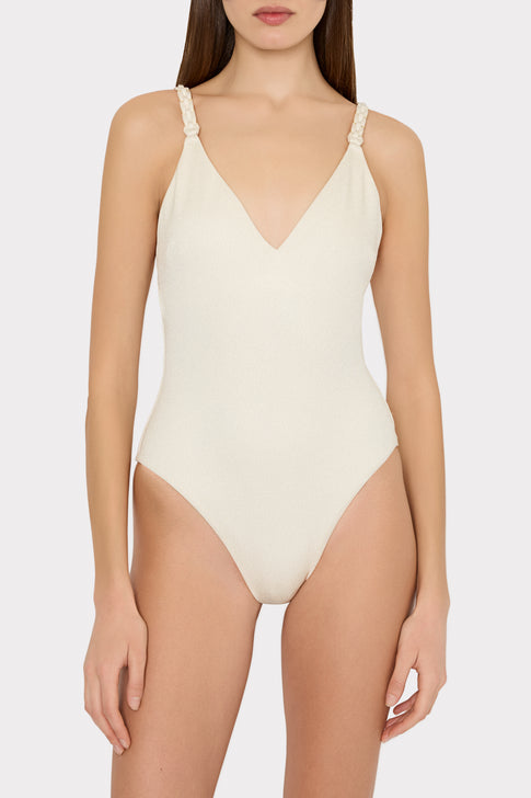 Shimmer Texture Braided One Piece Tan Image 2 of 4