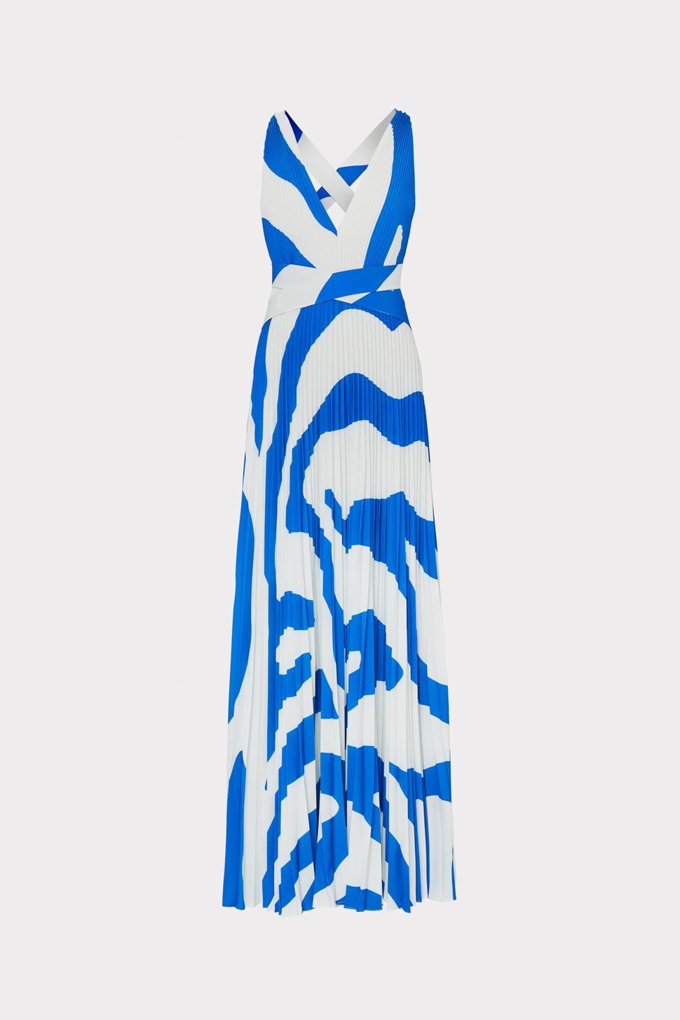Oria Print Pleated Dress in Capri-Ecru - MILLY in Capri/Ecru