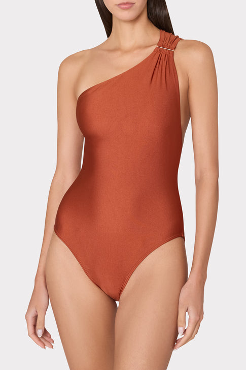 Sam Gloss One Shoulder One Piece Copper Image 2 of 4