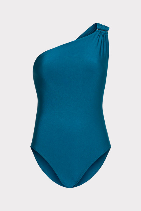 Sam Gloss One Shoulder One Piece Dark Teal Image 1 of 4