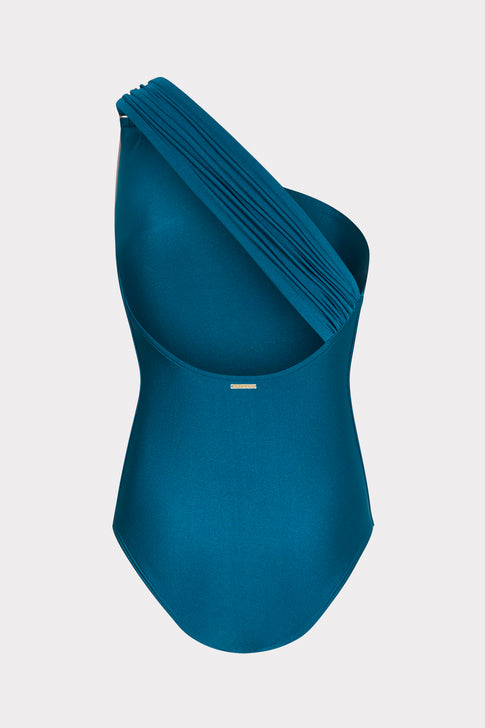 Sam Gloss One Shoulder One Piece Dark Teal Image 4 of 4