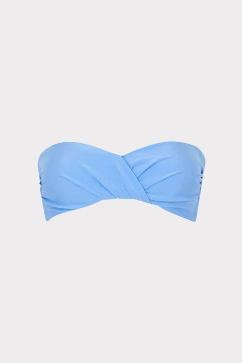 Light blue bandeau bikini top on a white background