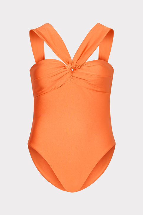 Orange Gloss Betsy One Piece Swimsuit with Twist Design - Flat Lay | MILLY