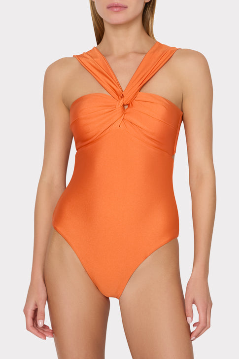 Orange Designer One-Piece with Moveable Straps - Front Detail View | MILLY