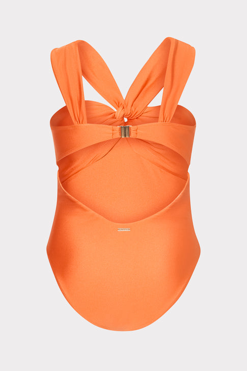 Orange Gloss One Piece with Unique Strap Design - Complete Back View | MILLY