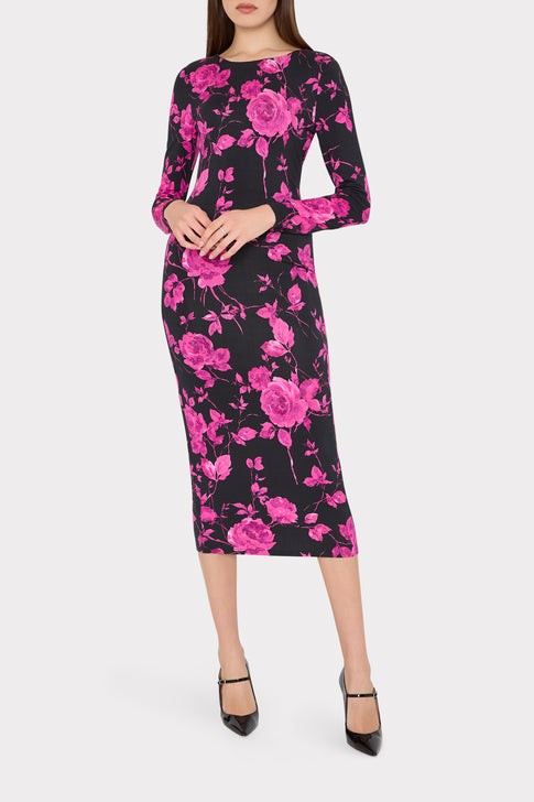 Amarilla Rose Jersey Midi Dress Black/Pink Image 2 of 4